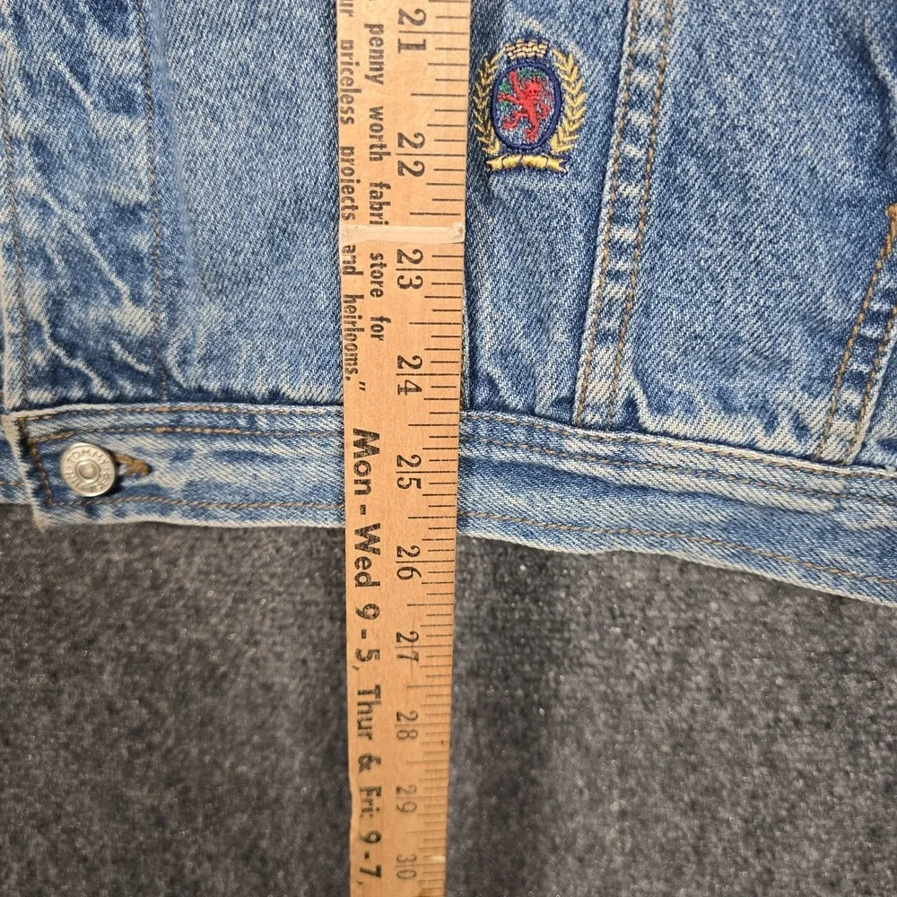 Vintage 90s Tommy Hilfiger Denim Jacket Mens Large Blue Jean Crest Logo Pockets - Picture 5 of 8